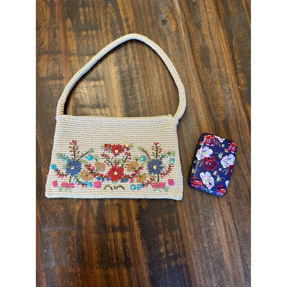 St John's Bay Floral‎ Embroidered Woven Purse & Card Holder Isaac Mizrahi RFID